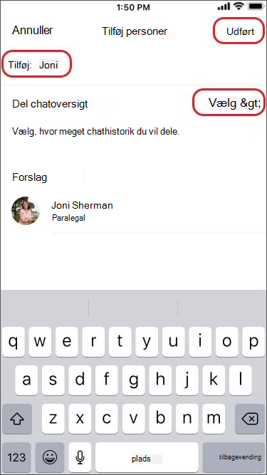 del chatoversigt på mobil