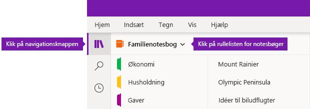 Udvidelse af listen Notesbøger i OneNote til Windows 10