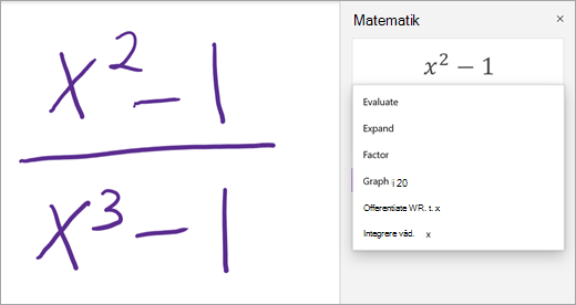 En liste over udtryk i Matematikassistent