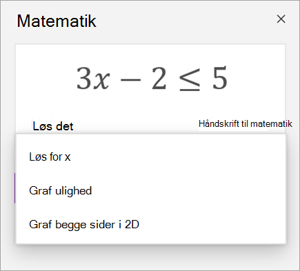 En ligning med en rulleliste med metoder til at løse den.