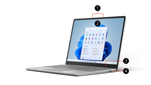 Billedforklaringer til Surface Laptop Go 2 fra forsiden
