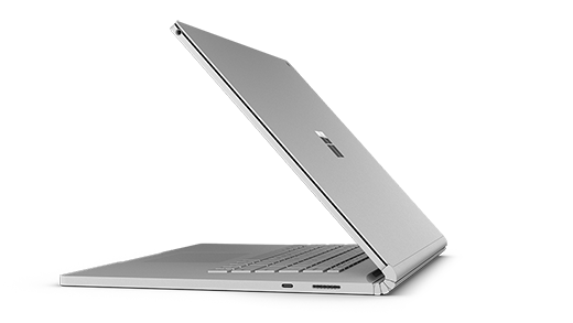 Sidevisningsbillede af en åben Surface Book 2 Hero.