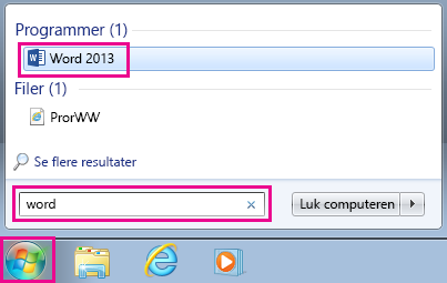 Søge efter Office-apps i Windows 7