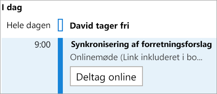 Viser knappen Deltag online for møder