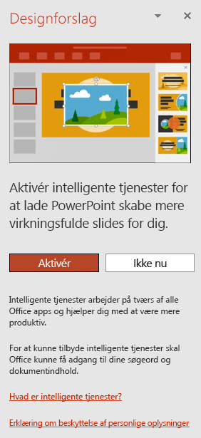 Viser den oprindelige meddelelse, der vises, når PowerPoint Designer er aktiveret