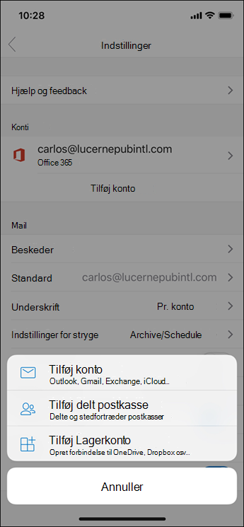 Føje en konto til Outlook-appen