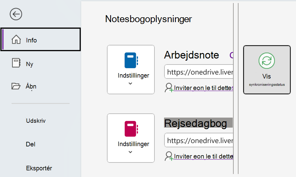 Få vist synkroniseringsstatus for OneNote i Windows.