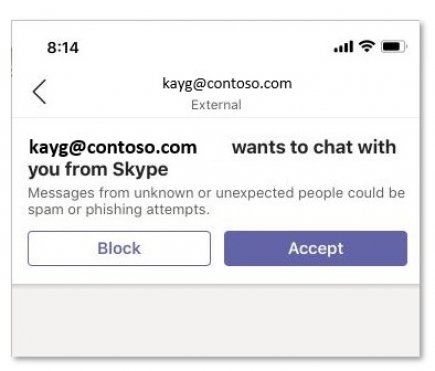 Mobile Version der Einladung von Skype-Benutzern für Microsoft Teams