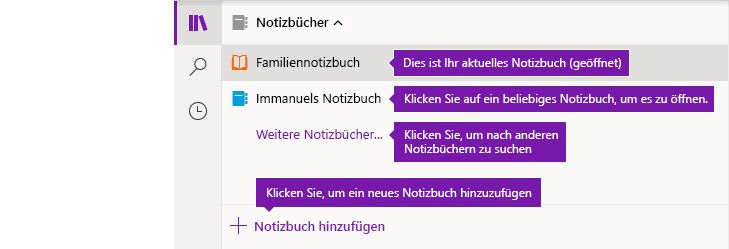 Liste der Notizbücher in OneNote für Windows 10