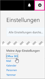 "Office 365-Einstellungen" auswählen