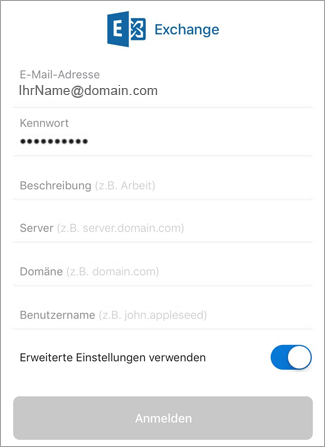 Geben Sie Ihr Kennwort für Exchange ein