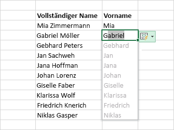 Ausfüllen einer Datenspalte mit der Blitzvorschau