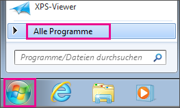 Suchen nach Office-Apps in Windows 7 über "Alle Programme"