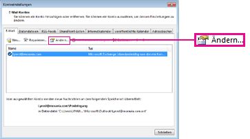 Befehl 'Ändern' im Dialogfeld 'Kontoeinstellungen'