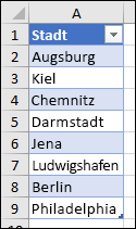 Excel-Tabelle als Quelle einer Datenüberprüfungsliste