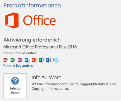 Zeigt die Backstage-Ansicht einer Volumenlizenzversion von Office