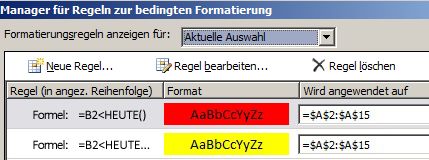 Regeln zur bedingten Formatierung