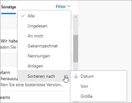 Filtern von E-Mails in Outlook im Web