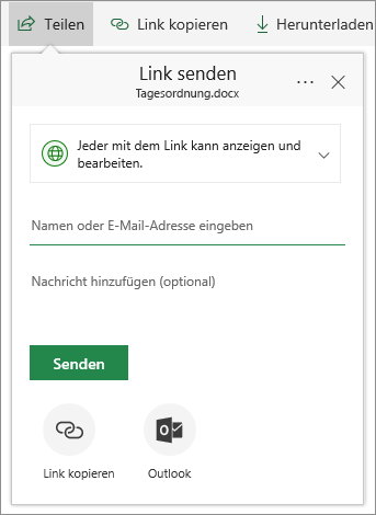 Eine Datei oder einen Ordner in OneDrive for Business freigeben