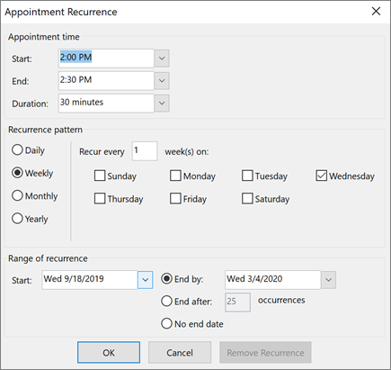 Erstellen einer Besprechungsserie in Outlook