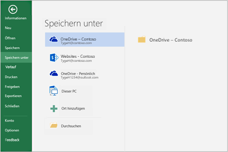 Speicheroptionen in Office 2016