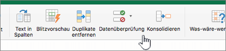 Menü "Daten" auf der Excel-Symbolleiste mit ausgewählter Datenüberprüfung