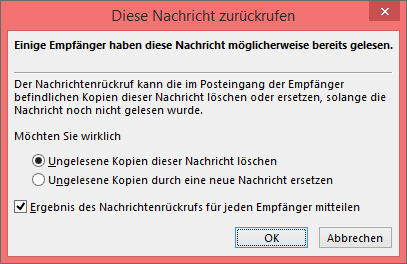 Dialogfeld "Diese Nachricht zurückrufen"