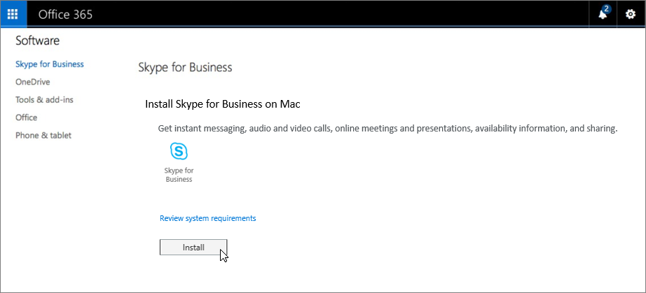 Seite „Installieren von Skype for Business auf einem Mac“