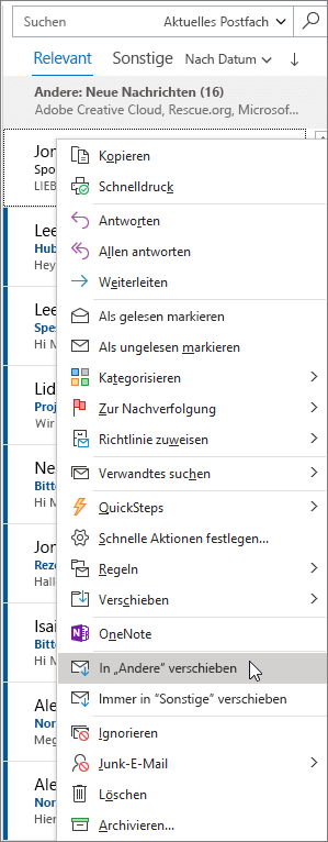 Posteingang mit Relevanz in Outlook