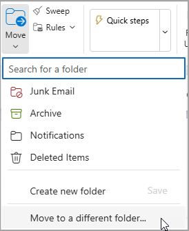 Wählen Sie Verschieben und dann einen Ordner aus, in den Ihre Nachricht verschoben werden soll.
