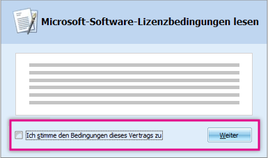 Lesen und Akzeptieren der Lizenzbedingungen