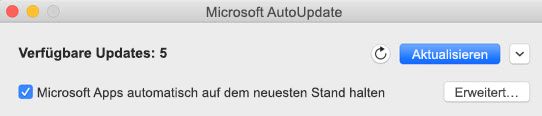 Microsoft AutoUpdate-Fenster, wenn Updates verfügbar sind.