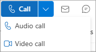 Screenshot der Dropdownliste "Anruf" auf der Outlook-Visitenkarte