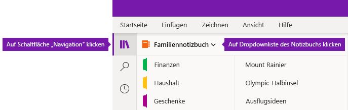 Erweitern der Liste der Notizbücher in OneNote für Windows 10