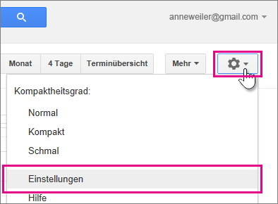 Google Calendar - Einstellungen - Einstellungen