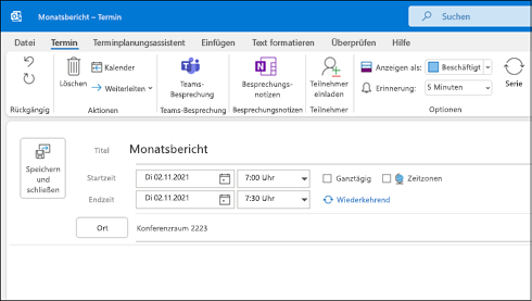 Outlook Neuer Termin