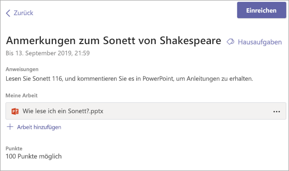 Zeigen Sie Ihre Aufgabe an, und wählen Sie "Abgeben" aus.
