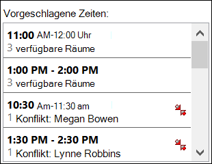 Verwenden Sie die Auswahl vorgeschlagene Zeiten, um zu sehen, wann Teilnehmer verfügbar sind.