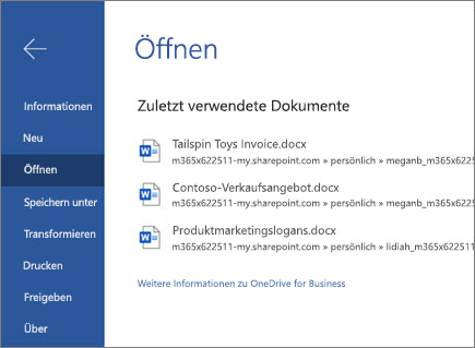 Öffnen eines Dokuments in Word