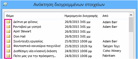 Όλοι οι τύποι στοιχείων έχουν το ίδιο εικονίδιο στο φάκελο "Ανακτήσιμα στοιχεία"