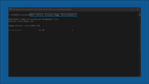 Στη γραμμή εντολών εμφανίζει: DISM/Onlin /Cleanup-Image/RestoreHealth