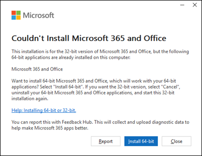 Could not install Microsoft 365 error