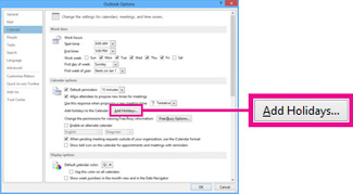 Calendar options in the Outlook Backstage view