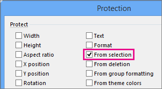 From selection in the Protection dialog box in Visio 2016