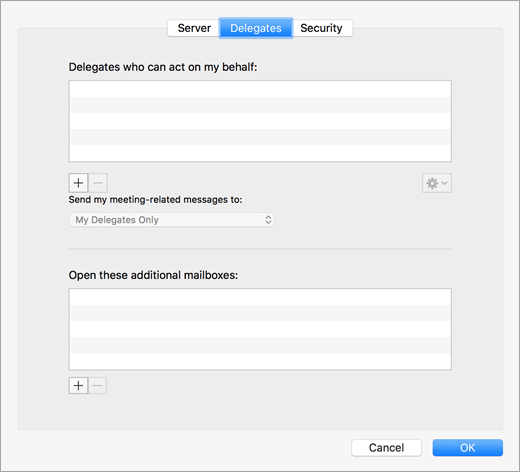 Delegates settings in account advanced settings