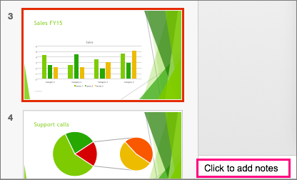 Shows the notes pane in PowerPoint 216 for Mac