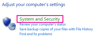 Windows 8 System and Security link in Control Panel