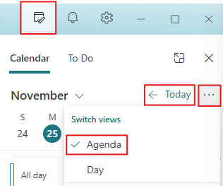 Set My Day pane to "Today" and "Agenda" View