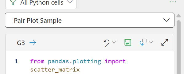 The menu options for each Python in Excel code editor cell.