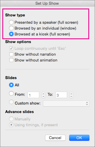 Show type options